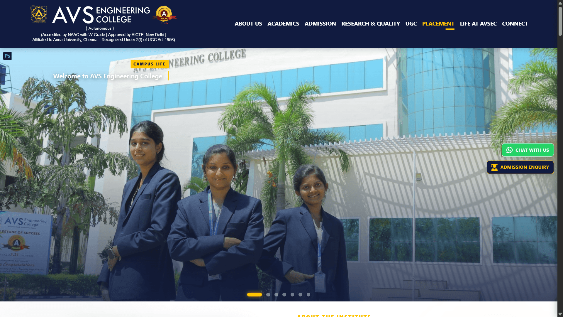 AVS Engineering College website interface